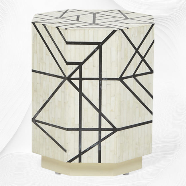 Tavolino geometrico con intarsio in osso pieno
