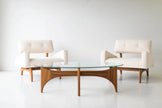 Nord Minimalist Teak Lounge Chair pair with a coffee table