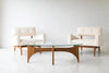 Nord Minimalist Teak Lounge Chair pair with a coffee table