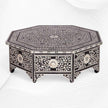 Octagonal Bone Inlay Floral Coffee Table Black With Drawer