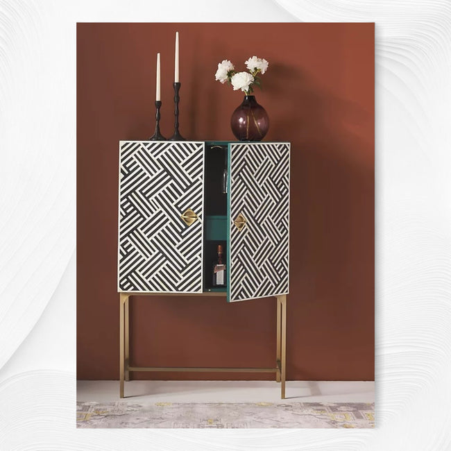 Optical Inlay Bar Cabinet Black