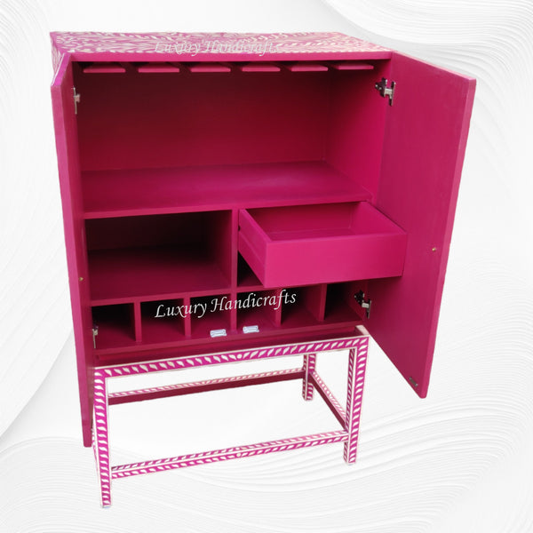 Peacock Design Bone Inlay Bar Cabinet Pink