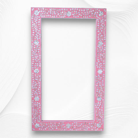 Specchio rettangolare floreale in madreperla rosa