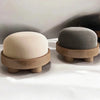 Puff Round Upholstered Ottoman Wood Base pair in cream and grey