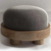 Puff Round Upholstered Ottoman Wood Base in grey