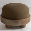 Puff Round Upholstered Ottoman Wood Base in brown