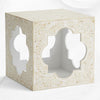 Table d'appoint à quatre feuilles incrustée d'os, design floral blanc