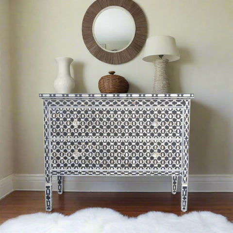 Quote Mother of Pearl Inlay Chest 2 Drawers Black