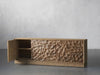 Ripple Carved Four Door Media Console with a door open