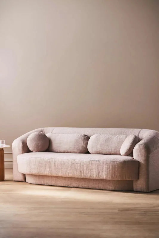 Rosa Rounded Arm Wooden Frame Sofa in a blush room