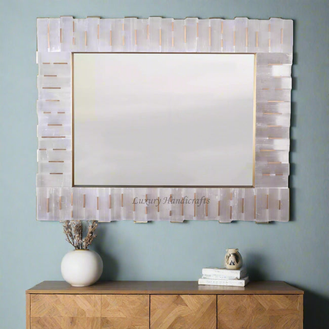 Rectangular Brass Inlay Selenite Mirror