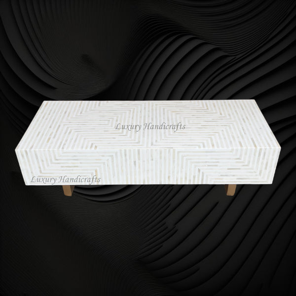 Stripe Bone Inlay Coffee Table White
