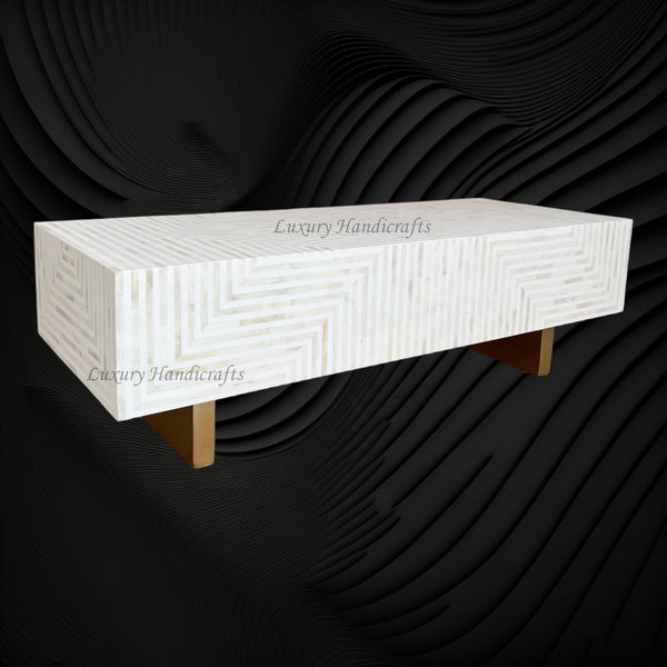 Stripe Bone Inlay Coffee Table White