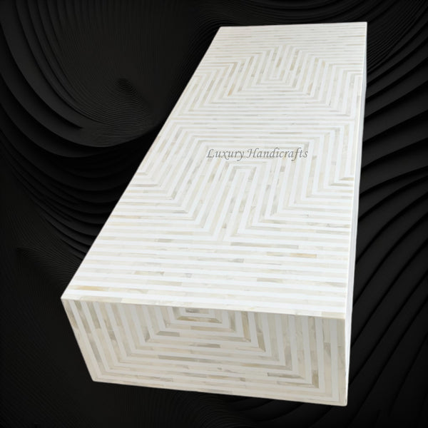 Stripe Bone Inlay Coffee Table White
