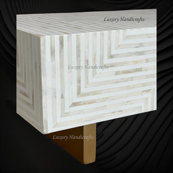Stripe Bone Inlay Coffee Table White