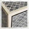 Luxury bedside nightstand in grey with bone inlay design and storage drawer