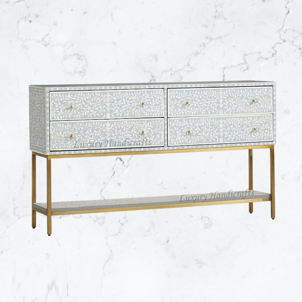 Scroll Vine Bone Inlay Entryway Console Grey