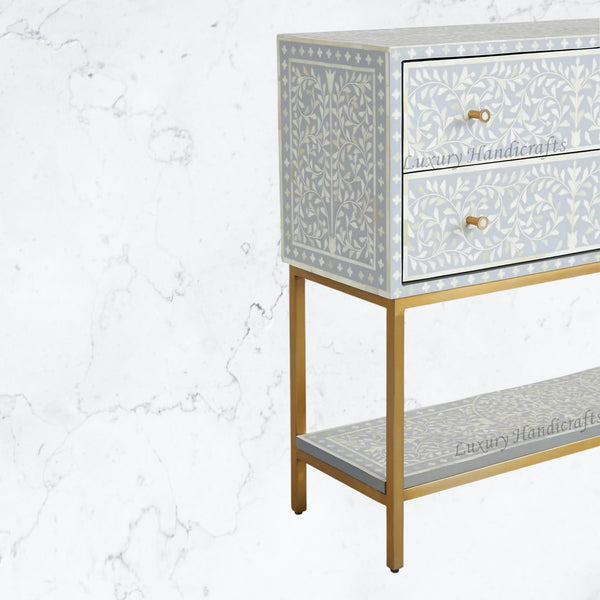 Scroll Vine Bone Inlay Entryway Console Grey