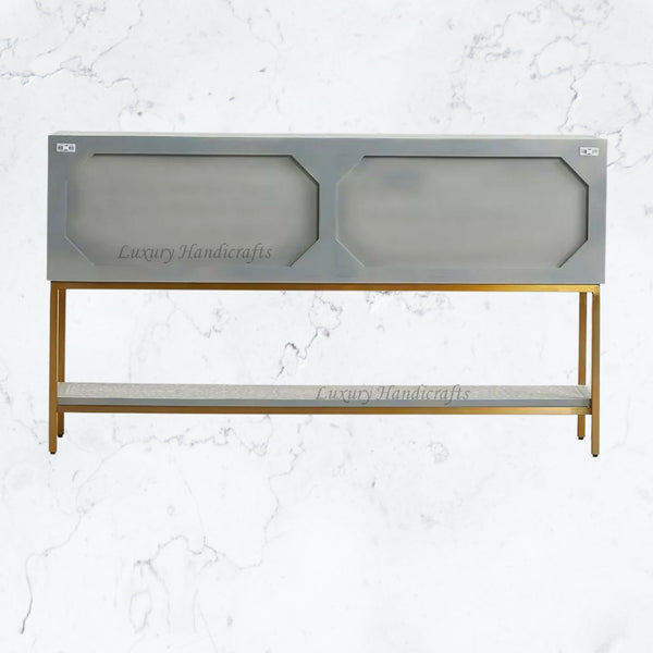 Scroll Vine Bone Inlay Entryway Console Grey