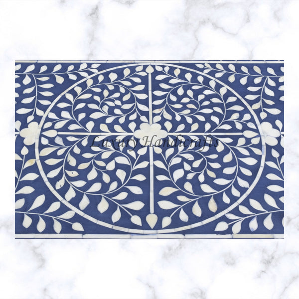 Scroll Vine Bone Inlay Chest of 3 Drawers Indigo