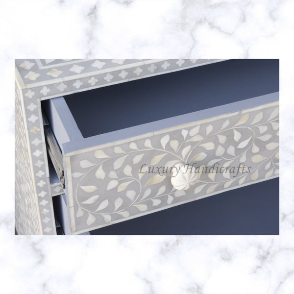 Scroll Vine Bone Inlay Chest of 3 Drawers Grey