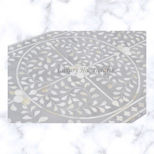 Scroll Vine Bone Inlay Chest of 3 Drawers Grey