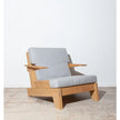 Serra Slatted Wood Lounge Armchair grey cushions