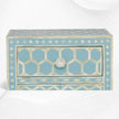 Chevet avec marqueterie d'os 1 tiroir 2 portes design nid d'abeille bleu ciel