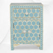 Chevet avec marqueterie d'os 1 tiroir 2 portes design nid d'abeille bleu ciel