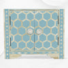 Chevet avec marqueterie d'os 1 tiroir 2 portes design nid d'abeille bleu ciel