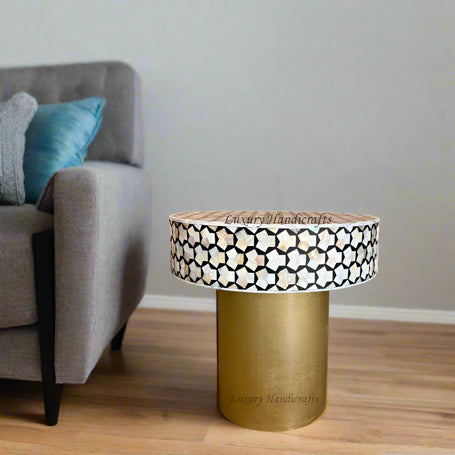 Targua Mother of Pearl Inlay Side Table Brass Black 1