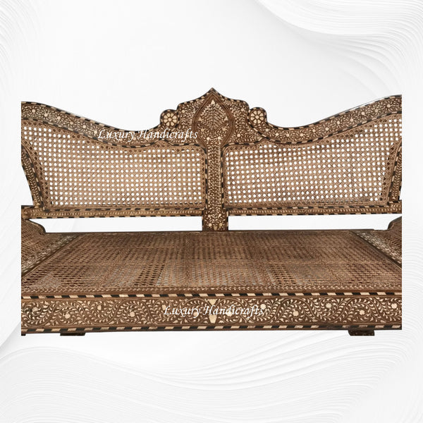 Teakwood Bone Inlaid Cane Daybed