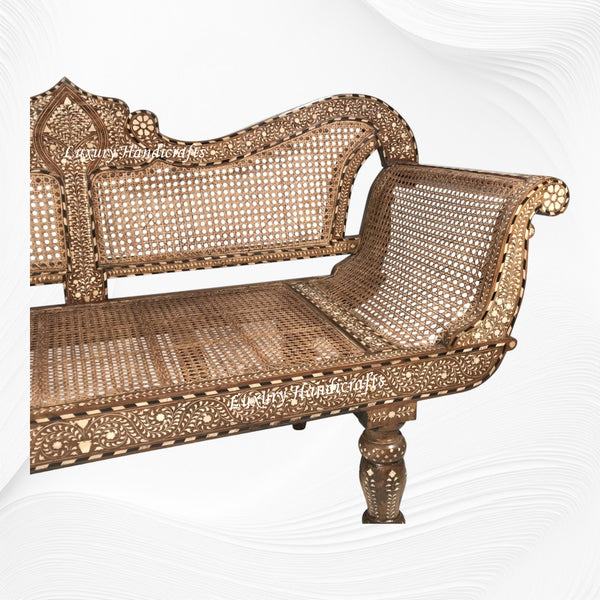 Teakwood Bone Inlaid Cane Daybed