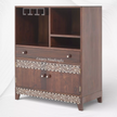 Teakwood Bone Inlay Bar Cabinet Walnut