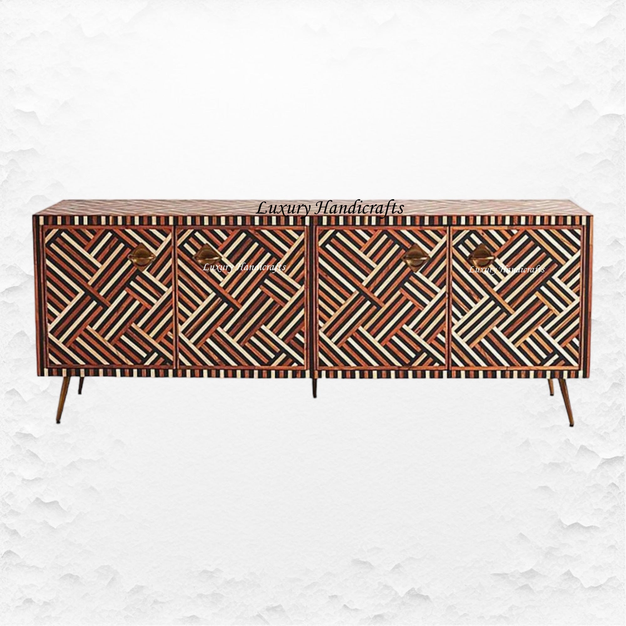 Optical Teakwood Inlay Media Console Brown