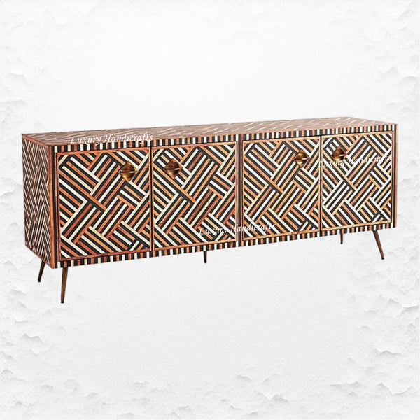 Optical Teakwood Inlay Media Console Brown