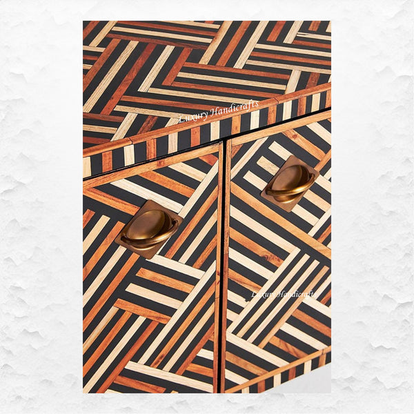 Optical Teakwood Inlay Media Console Brown