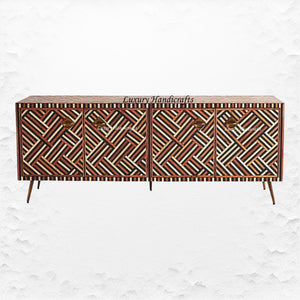 Optical Teakwood Inlay Media Console Brown