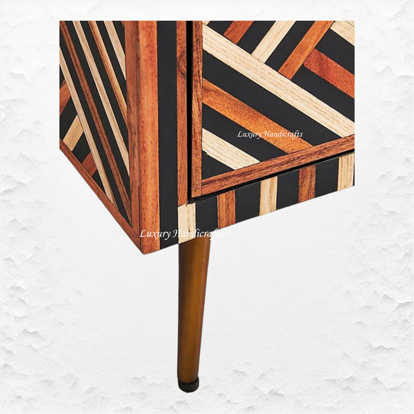 Optical Teakwood Inlay Media Console Brown