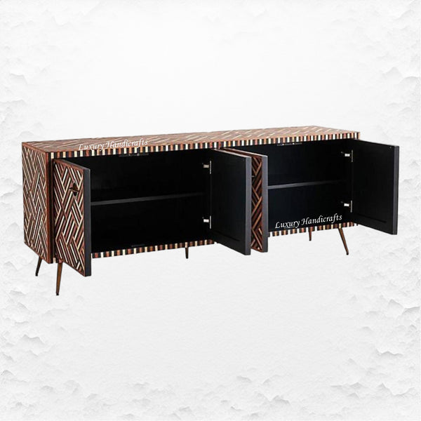 Optical Teakwood Inlay Media Console Brown