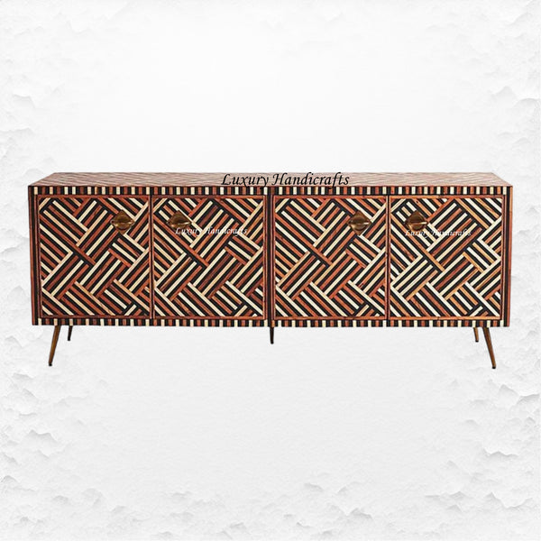 Optical Teakwood Inlay Media Console Brown