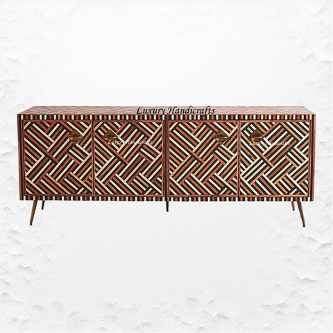 Optical Teakwood Inlay Media Console Brown