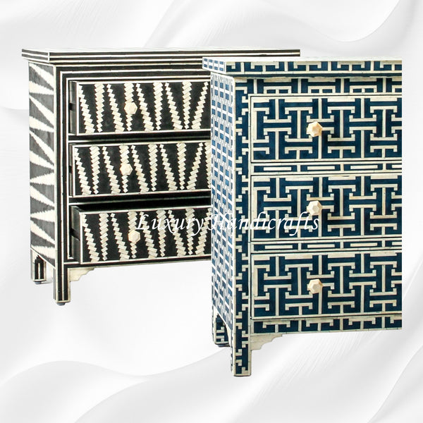 Tetris Bone Inlay 3 Drawer Dresser Indigo