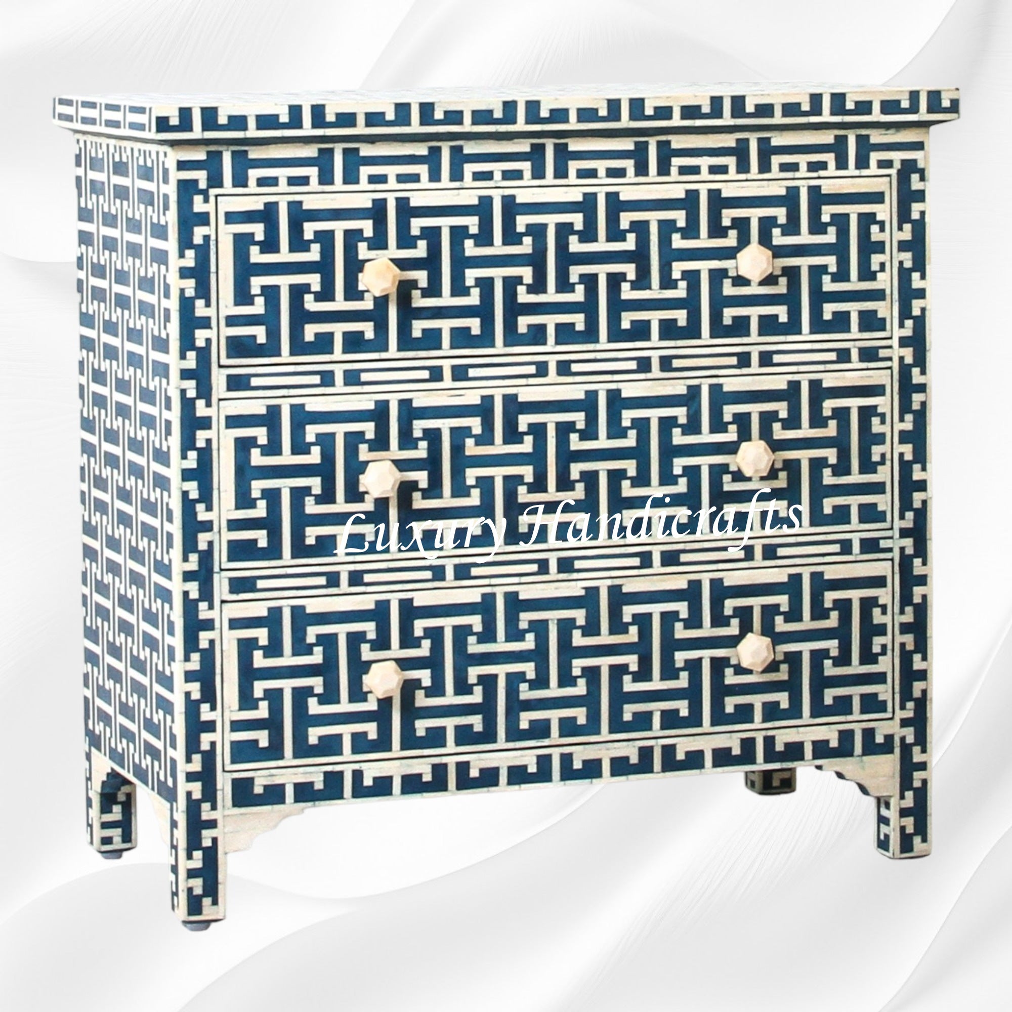 Tetris Bone Inlay 3 Drawer Dresser Indigo – Luxury Handicraft