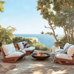Tide Armless Slatted Teak Lounge Chair pair in a lounge setting