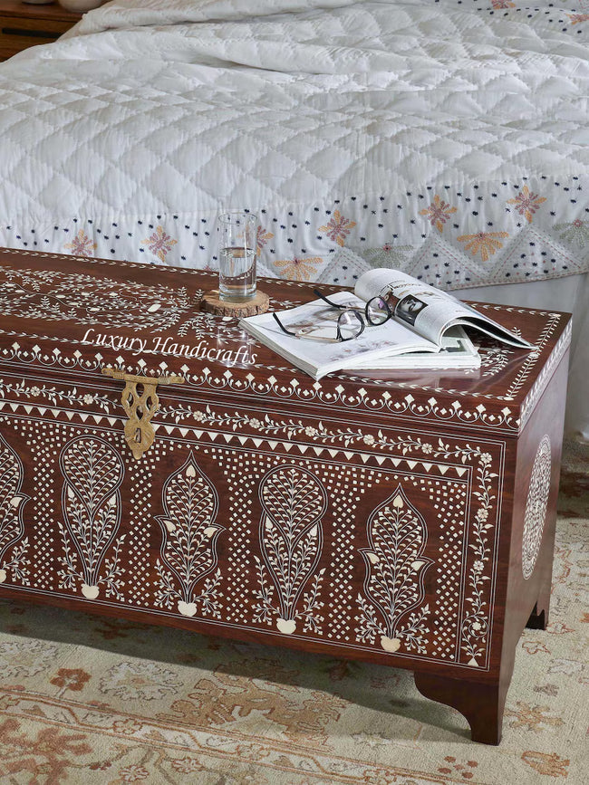 Teakwood Bone Inlaid Trunk