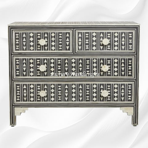Tribal Bone Inlay Chest of 4 Drawers Black
