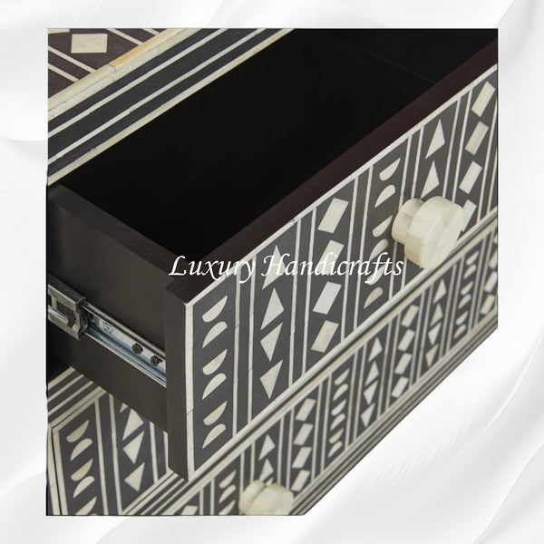 Tribal Bone Inlay Chest of 4 Drawers Black