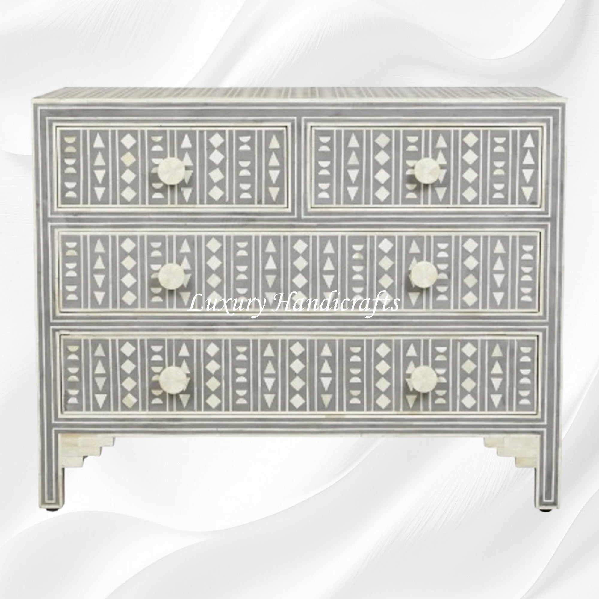 Tribal Bone Inlay Chest of 4 Drawers Grey