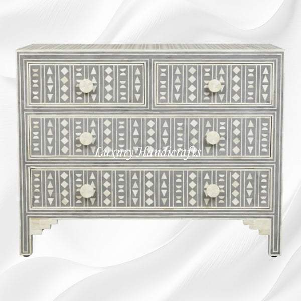 Tribal Bone Inlay Chest of 4 Drawers Grey